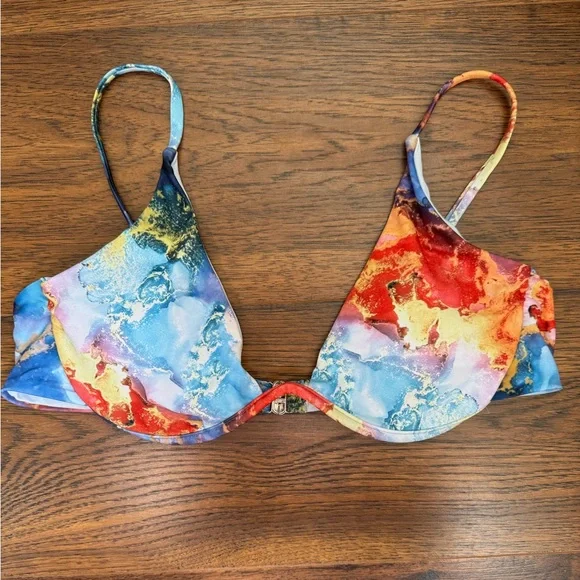 SHEIN Swim Shein Marble Print Underwire Bikini Top Poshmark